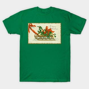 A Merry Christmas. (Sled with holly) by Ellen Clapsaddle T-Shirt